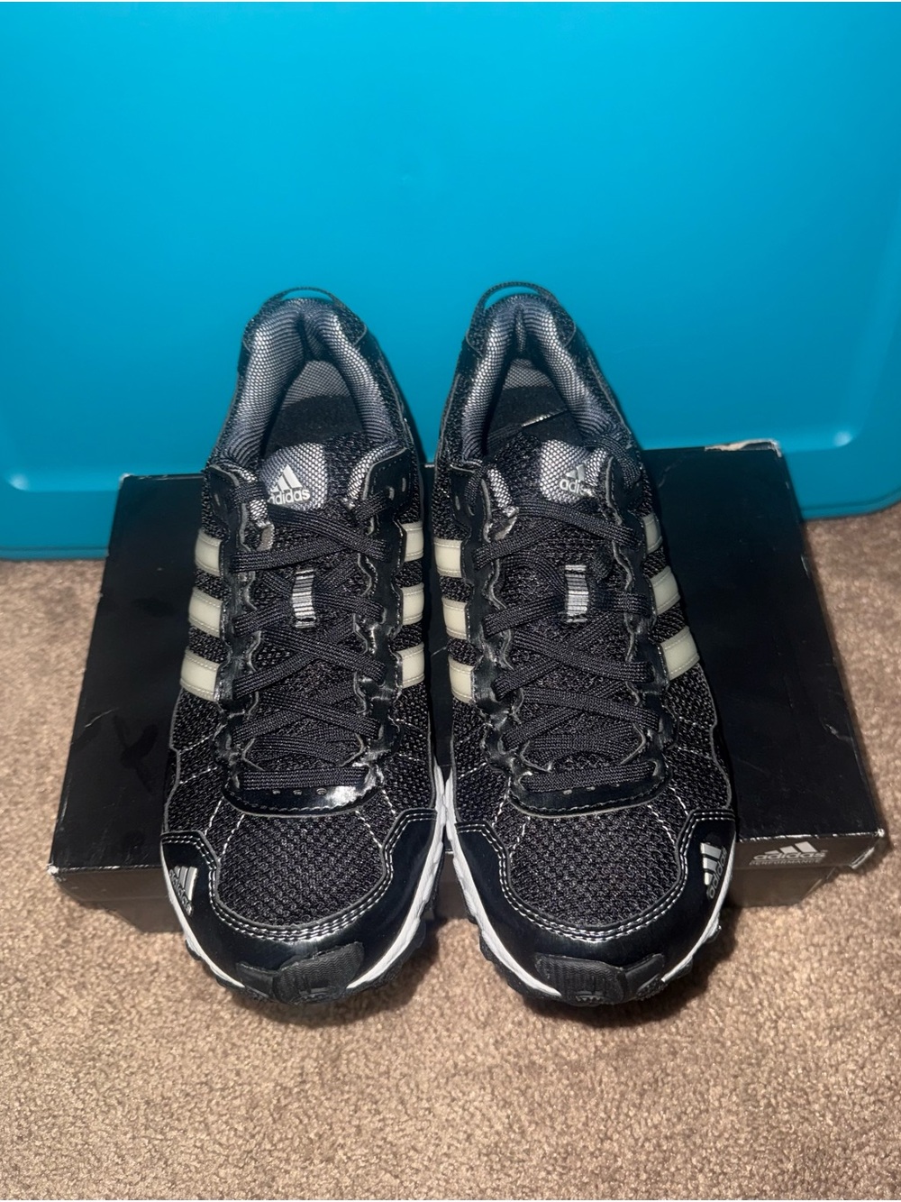 adidas Black Shoes with White Stripes